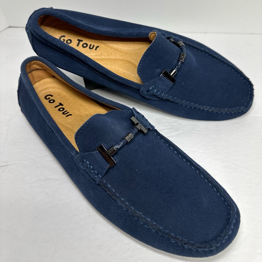 Go Tour Mens Leather Loafers￼Handmade Suede Leather Casual Loafers Shoes NAVY